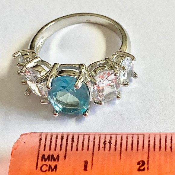 Silver Topaz Blue Cubic Zirconia Anniversary Ring Size 7 Plated Simulated - Picture 8 of 9